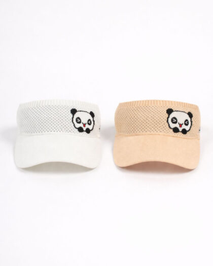 Kız Çocuk Panda Desenli Lastikli Tepesi Açık Şapka 3-6 Yaş
