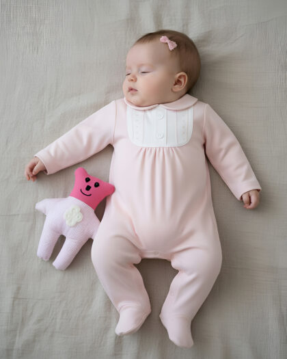 Kız Bebek Pembe Bebe Yaka  Ayaklı Tulum