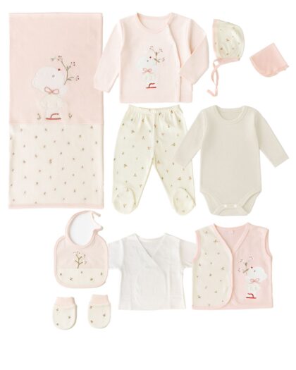 Kız Bebek Pembe Ekru Desenli 10'lu Hastane Çıkışı