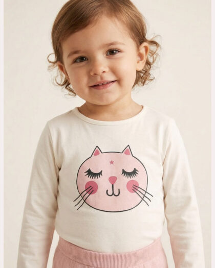 Kız Bebek Çocuk Bisiklet Yaka Arkadan Düğmeli Uzun Kol Penye