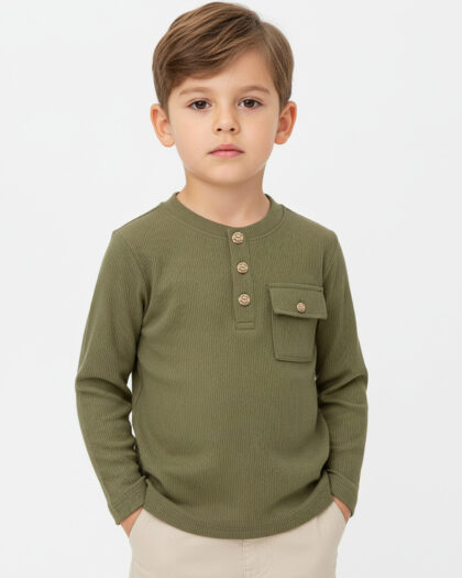 Erkek Çocuk Cepli Uzun Kol Penye Sweat Yeşil