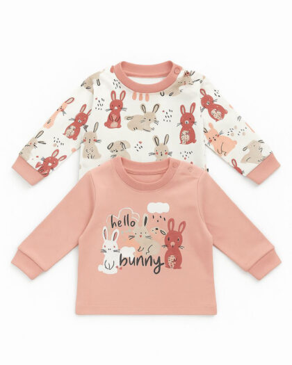 Kız Bebek Yuvarlak Yaka 2'li Omuz Çıtçıtlı Tshirt