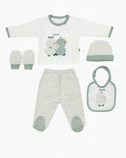 Erkek Bebek 5’li Hastane Çıkışı Seti – Yeşil Desenli