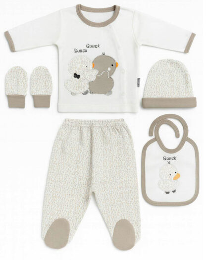 Erkek Bebek Bej Desenli 5'li Set