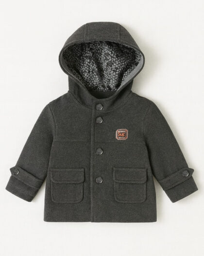 Erkek Bebek Kapüşonlu Kaşe Mont Ceket