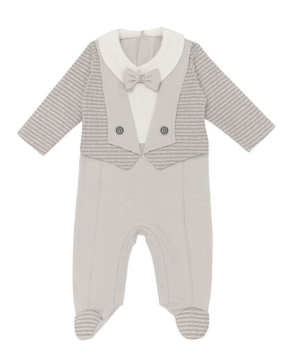 Erkek Bebek Takım Görünümlü Papyon ve Ceket Detaylı Tulum