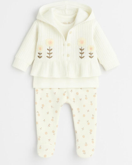 Kız Bebek 3'lü Kapüşonlu Ekru Takım