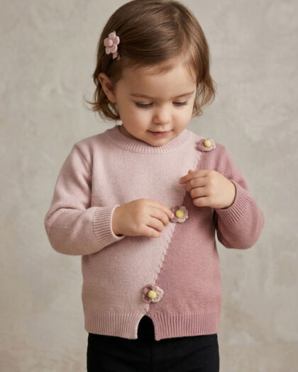 Kız Çocuk Renkli Çiçek Detaylı Kazak