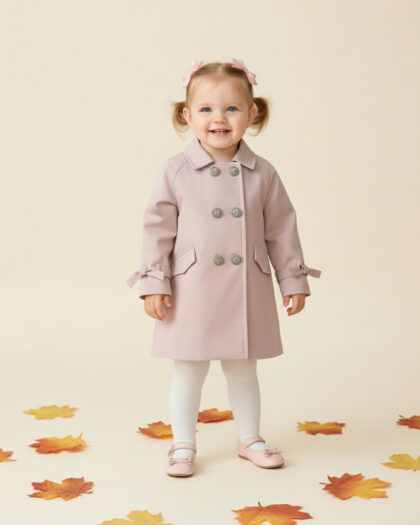 Kız Bebek Gabardin Kumaş Açık Pembe Trençkot