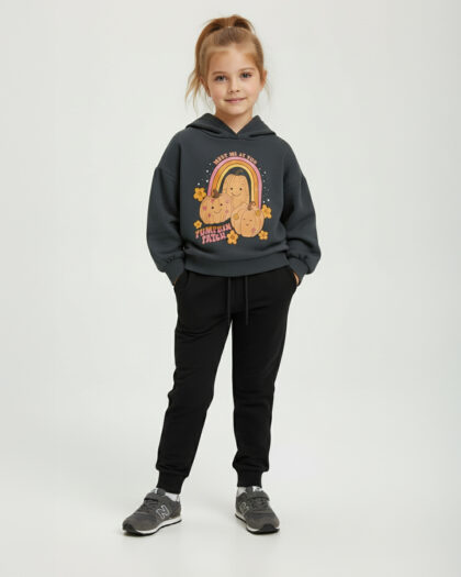 Kız Çocuk Sevimli Balkabağı Baskılı Kapüşonlu Sweatshirt