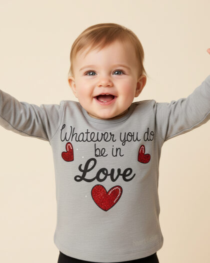 Kız Bebek Gri Uzun Kol Desenli Tshirt