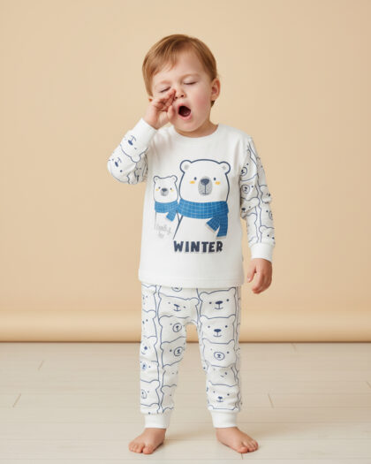 Erkek Bebek Lacivert Winter Bear 2'li Takım