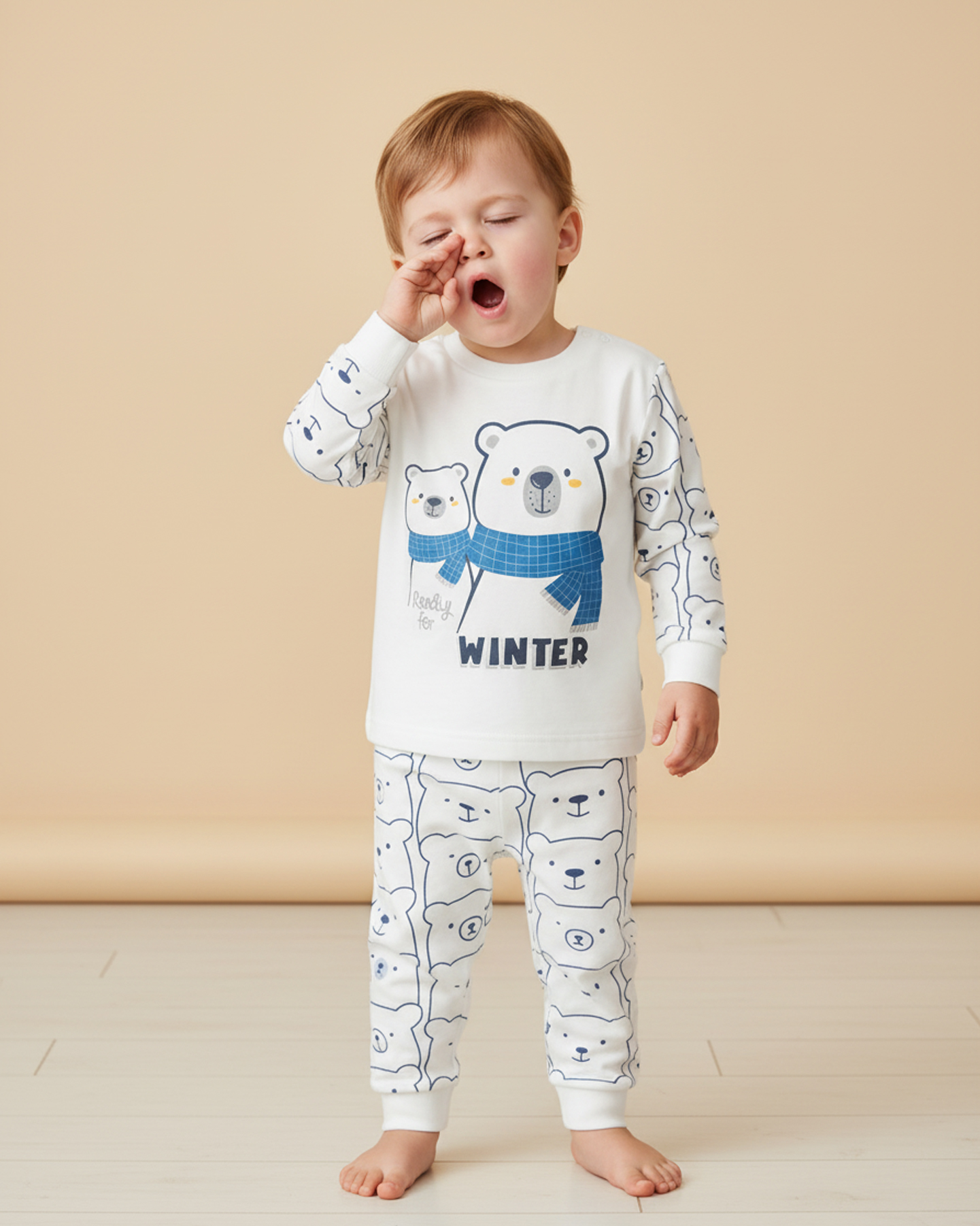 Erkek Bebek Lacivert Winter Bear 2'li Takım