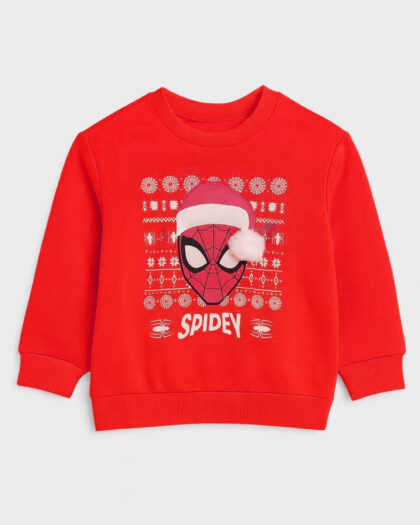 Erkek Çocuk Yılbaşı Temalı Kırmızı Sweatshirt