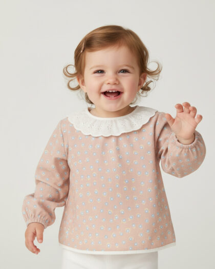 Kız Bebek Uzun Kol Desenli Fistolu Bluz