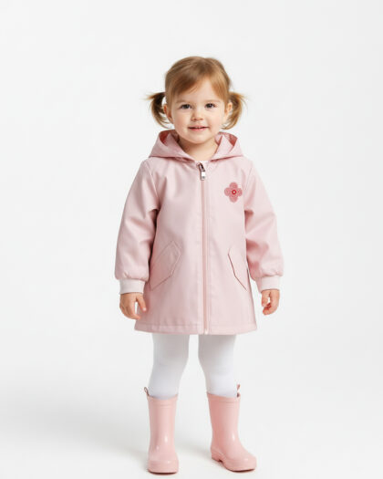 Kız Bebek Fermuarlı Kapişonlu İnce Trençkot Ceket