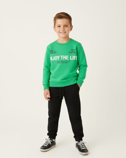 Erkek Çocuk Yeşil Baskılı İkili Takım | Pamuklu Eşofman Takımı