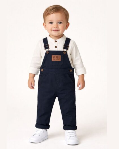Erkek Bebek 2'Lİ Gömlekli Şık Tulum Takımı - Lacivert -