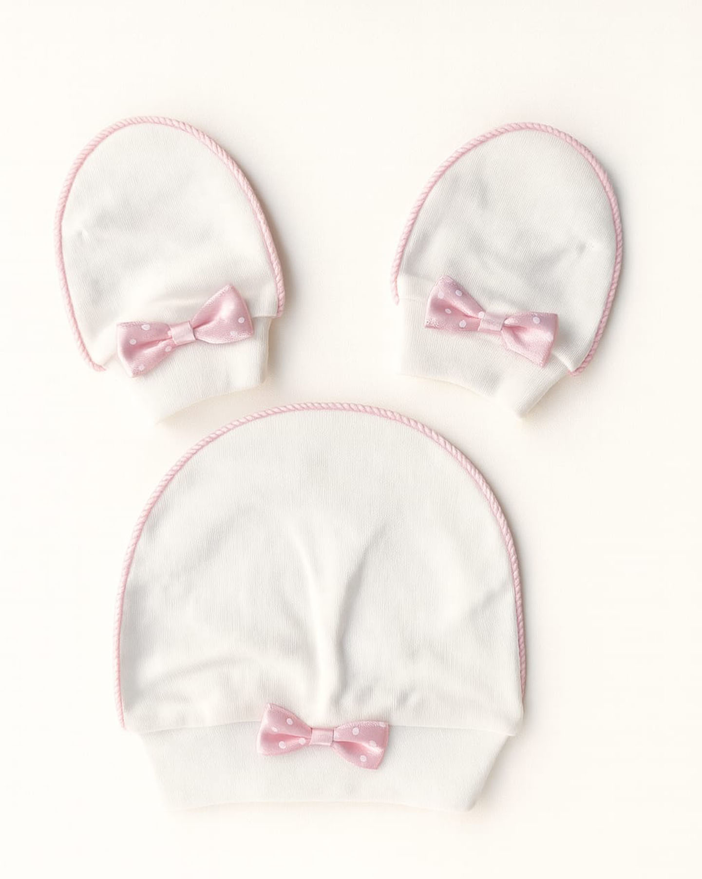 Newborn Baby Girl’s Hat and Mittens Set<br/>