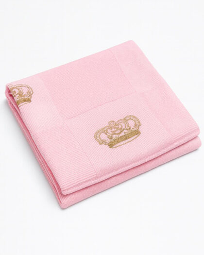 Taç Desenli Pembe Yumuşak Bebek Battaniyesi 90x100 cm