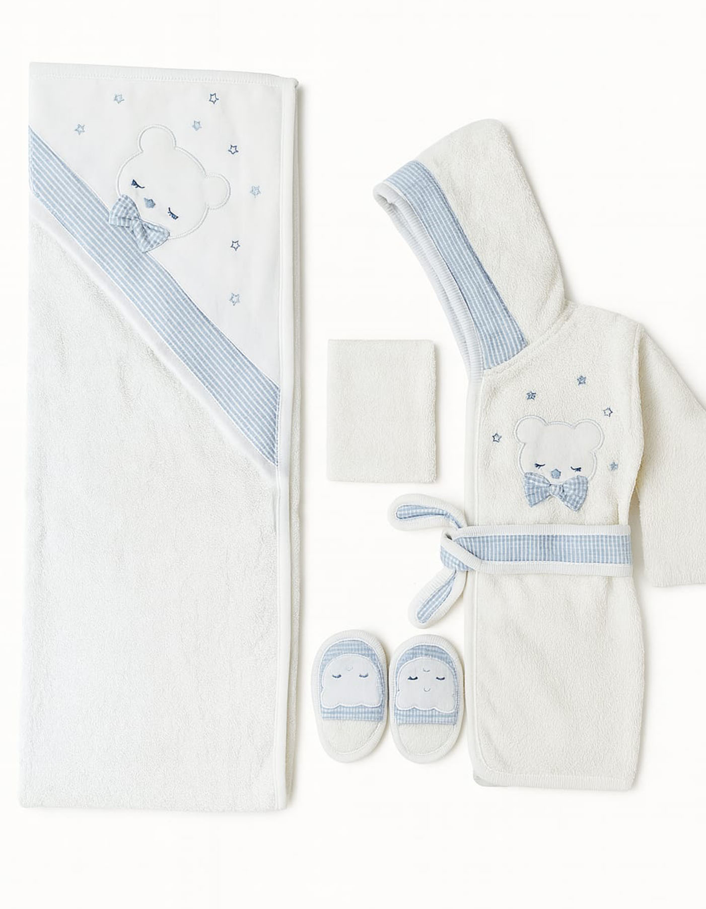 Yeni Doğan Erkek Bebek Mavi Beyaz Banyo Takımı 4'lü Set