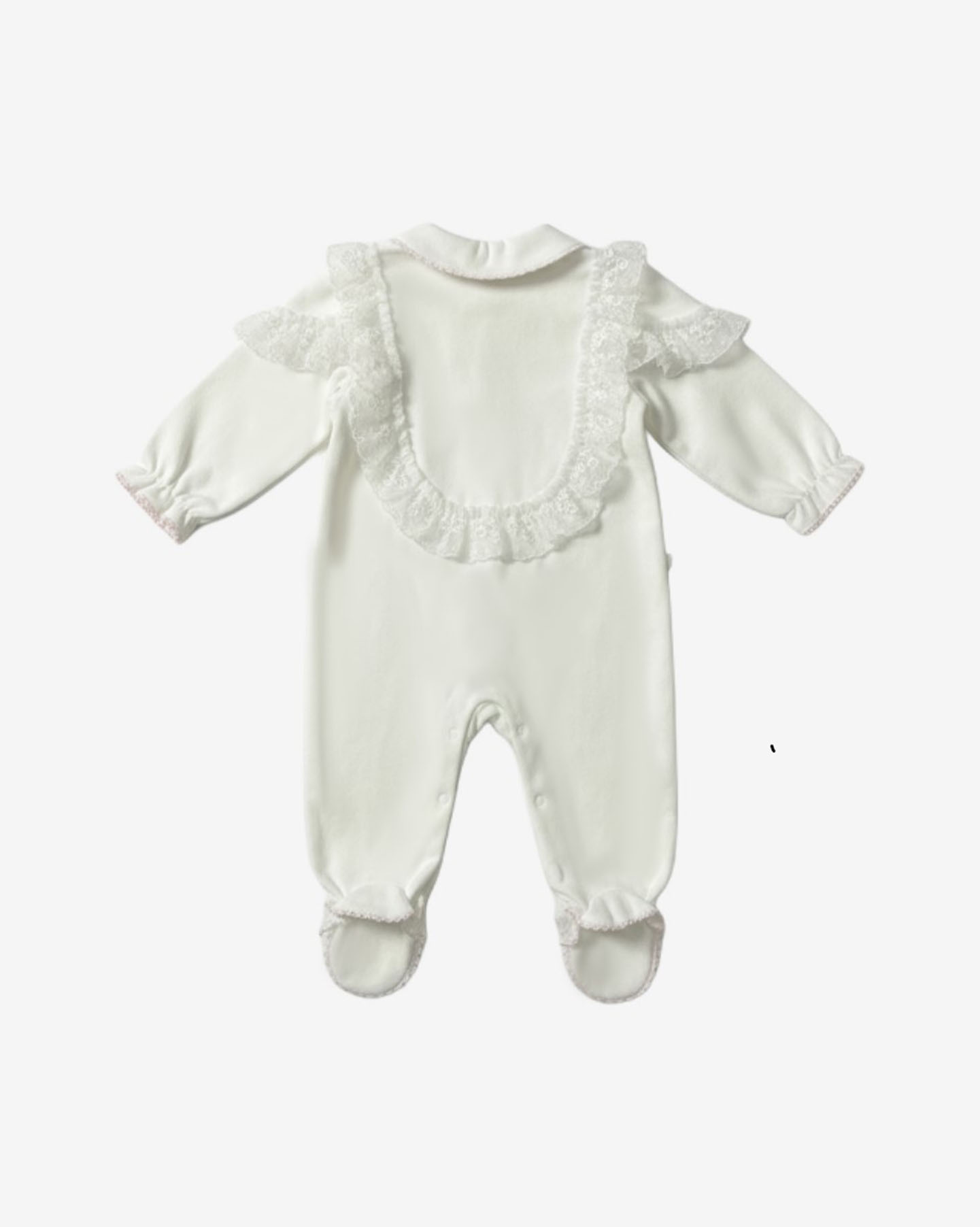 Baby Girl’s Lace-Detail Romper Set with Hat and Mittens - Image 4