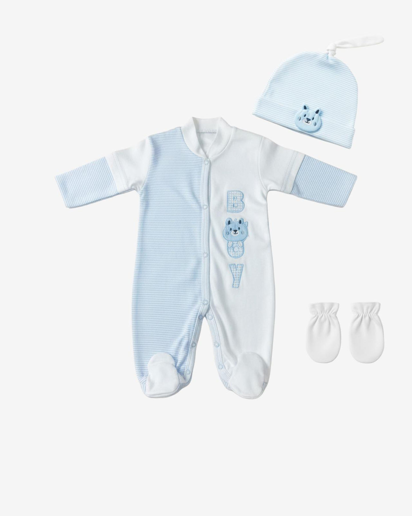 Baby Boy’s Blue 3-Piece Romper Set