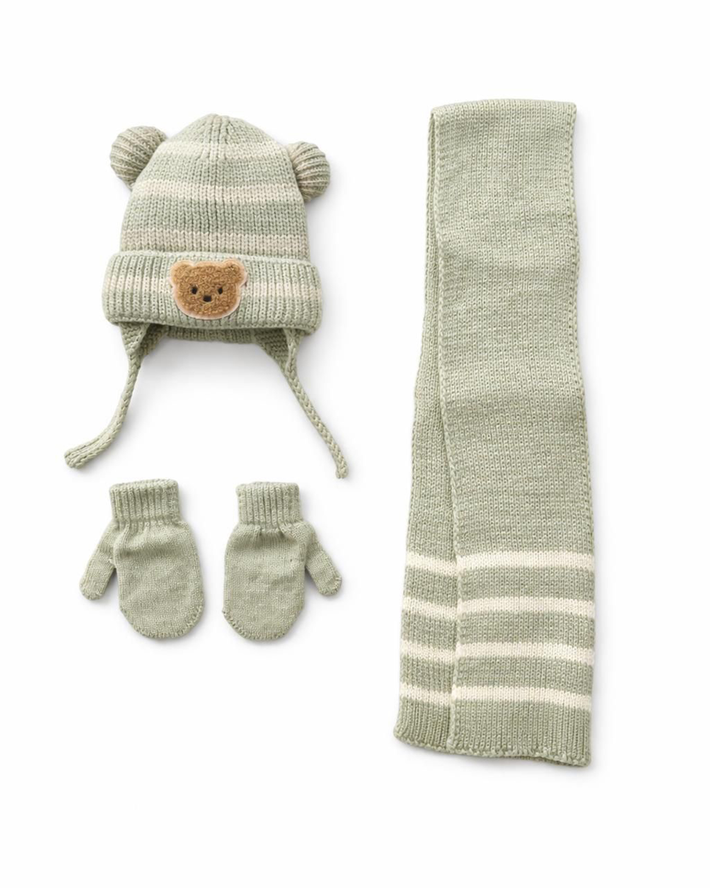 Baby Boy’s Khaki 3-Piece Beanie, Scarf and Mittens Set – 0–18 Months<br/>
