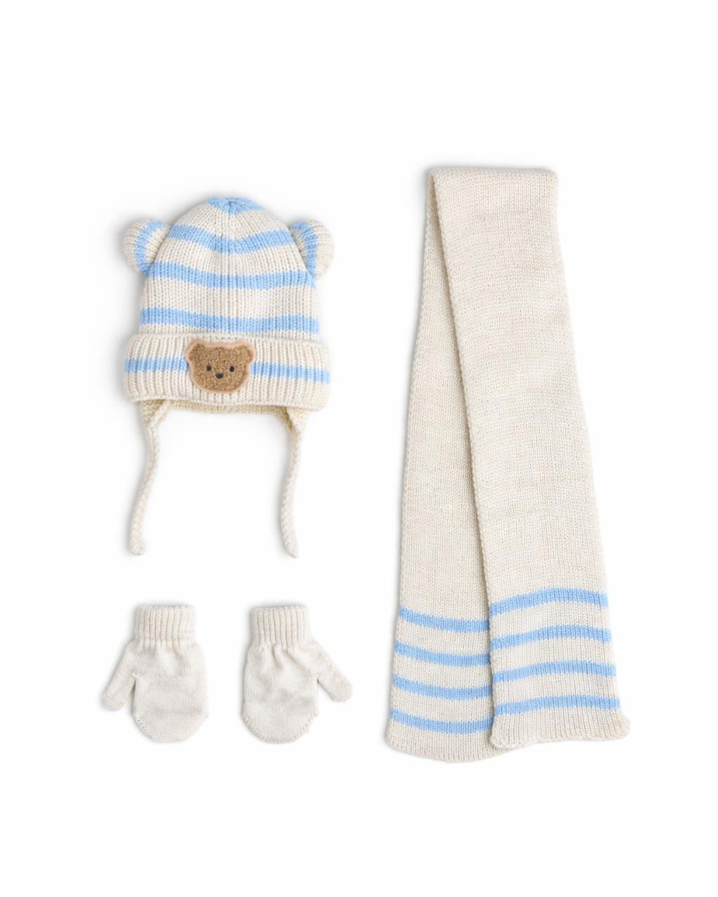 Baby Boy’s Blue Patterned 3-Piece Beanie, Scarf and Mittens Set – 0–18 Months<br/>