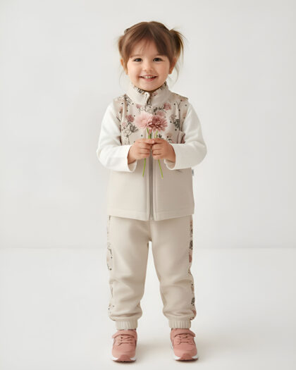 Kız Bebek Fermuarlı Yelekli 3'lü Set