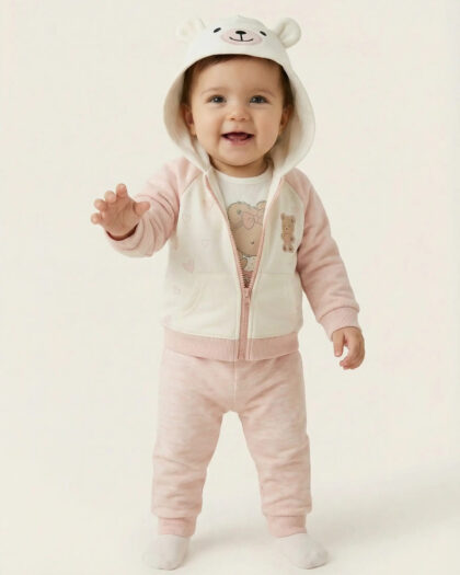Kız Bebek Kapüşonlu Sevimli 3'lü Takım