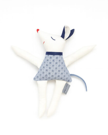 Mavi Renk Elbiseli El Yapımı Kumaş Oyuncak Fare – 22 cm