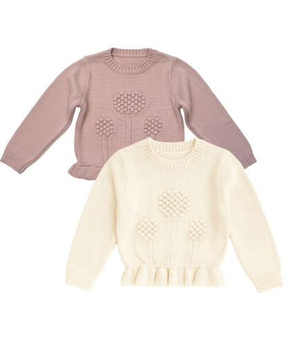 Kız Bebek Çocuk Kabartmalı Fırfır Detaylı Triko Kazak