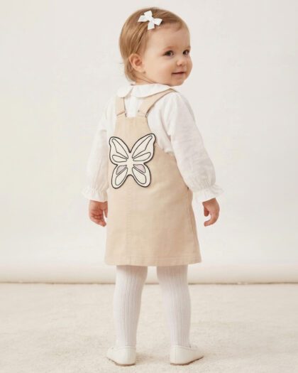 Kız Bebek Kelebek Nakışlı Salopet Takım