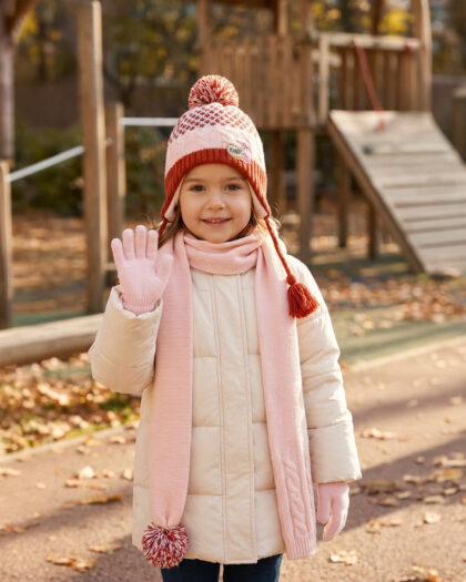 Kız Çocuk 3'lü Bere Eldiven Atkı Seti - Renkli- 4-8 Yaş