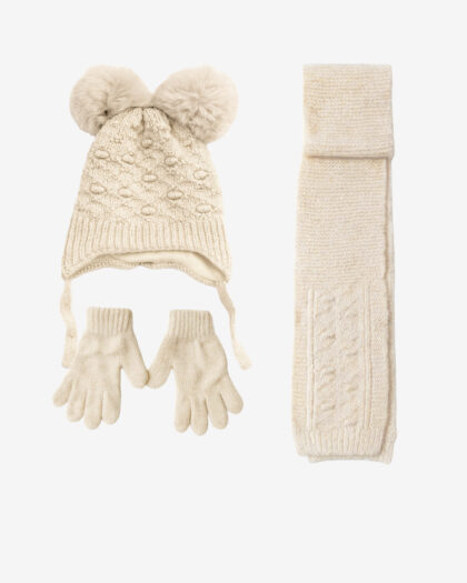 Kız Çocuk 3'lü Bere Eldiven Atkı Seti - Bej -1-4 Yaş