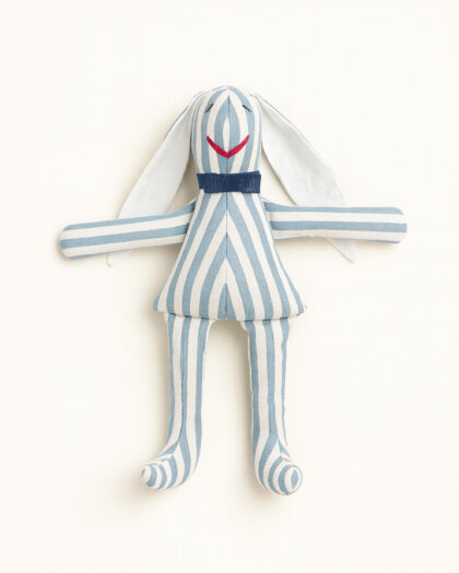 Mavi Beyaz Çizgili El Yapımı Kumaş Oyuncak Tavşan – 30 cm