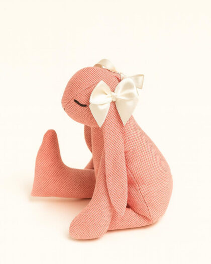 Pembe Renk El Yapımı Organik Kumaş Oyuncak  – Dantelli ve Kurdeleli Oyuncak – 30 cm