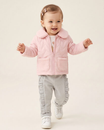 Kız Bebek Sevimli Kürklü 3'lü Montlu Takım