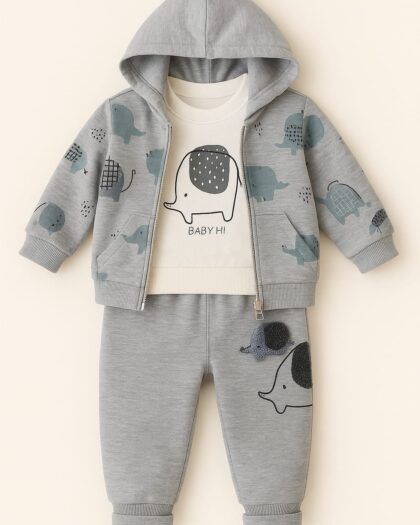 Erkek Bebek Fermuarli Mevsimlik Eşofman Takımı-3'lü