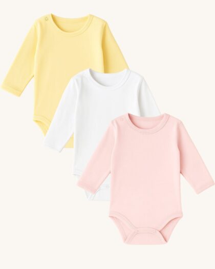 kız bebek 3'lü body set pembe, uzun kollu pamuklu kız bebek body, bebek body takım emsun