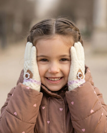 Kız Çocuk Bej Desenli Eldiven 1-3 Yaş
