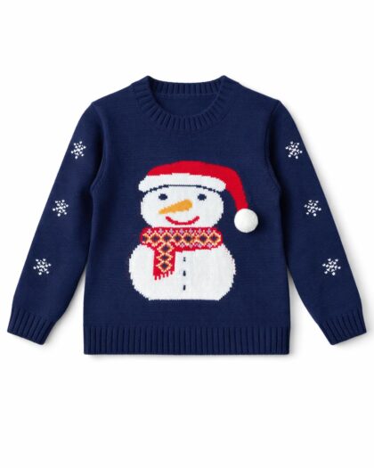 Erkek Çocuk Yılbaşı Kardan Adam Desenli Triko Kazak