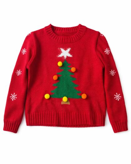 Kız Çocuk Yılbaşı Ağaç Desenli Triko Kazak