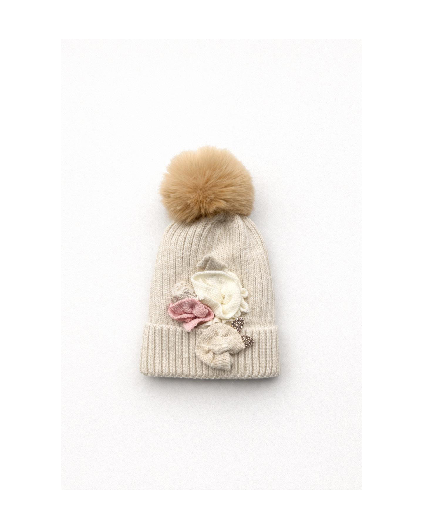 Girl’s Pom-Pom Beanie with Flower Details – Ages 1–4 - Image 6