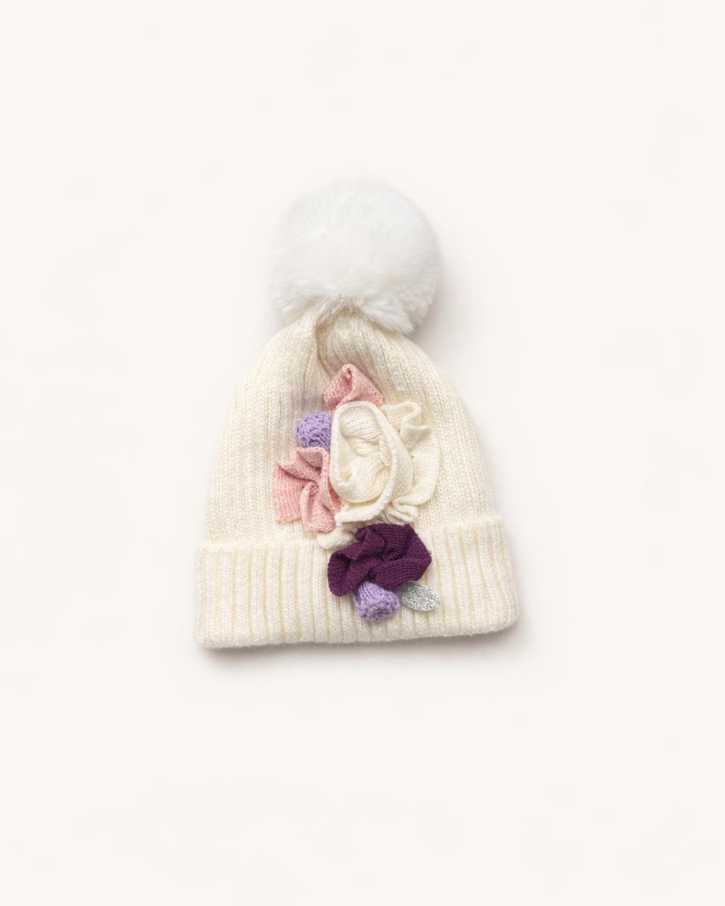 Girl’s Pom-Pom Beanie with Flower Details – Ages 1–4 - Image 8