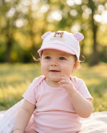 Kız Bebek Yenidoğan Çizgili Figür Detaylı Şapka