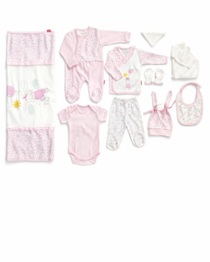 Kız Bebek Pembe Ekru Desenli 10'lu Hastane Çıkışı