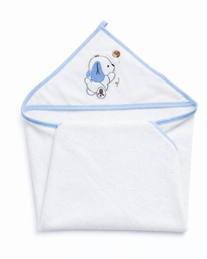 Erkek Bebek Beyaz Köpek Desenli Havlu 70 x 70 cm