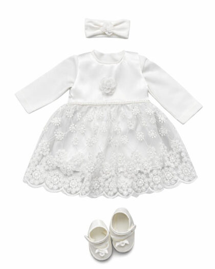 Kız Bebek Beyaz Abiye Mevlüt Elbise Seti